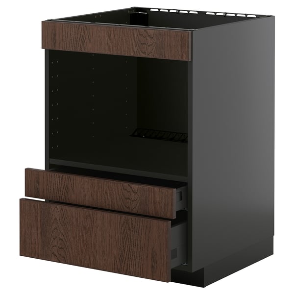 METOD / KNIVSHULT Élément bas pr électroménager intég, noir-gris/Sinarp brun, 60x60 cm