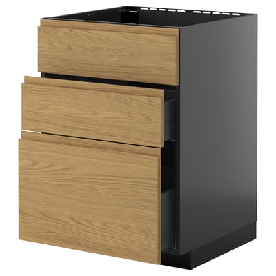 Un meuble de cuisine ikea METOD avec trois tiroirs en bois au design minimaliste.