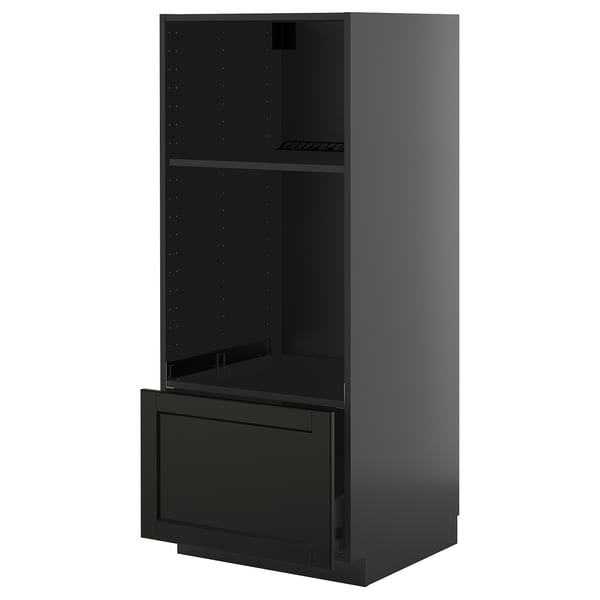 Unité de cuisine METOD noire avec tiroir unique, armoire haute et étagère réglable.