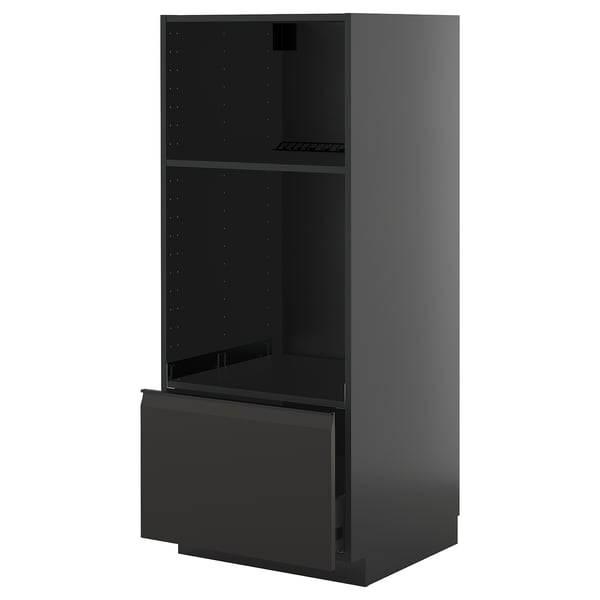 Armoire de cuisine moderne ikea METOD noire avec tiroir unique et étagère ouverte.