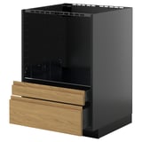 Armoire de cuisine METOD en noir avec tiroirs en bois. Forme rectangulaire, dessus ouvert.