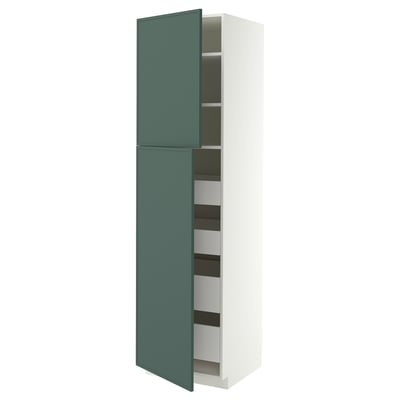 METOD / MAXIMERA Armoire 2 portes/4 tiroirs, blanc/Aspudden gris-vert foncé, 60x60x220 cm