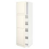 Armoire de cuisine METOD blanche avec portes biseautées blanc cassé.