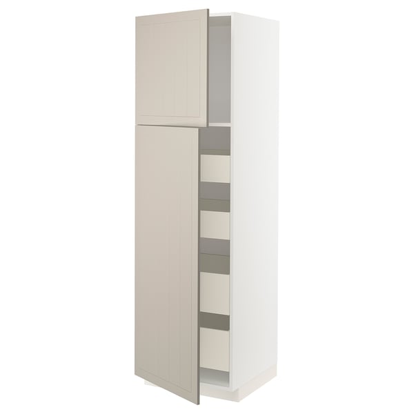 Armoire de cuisine METOD beige avec 2 portes, 5 étagères, panneau de fibres, design moderne.