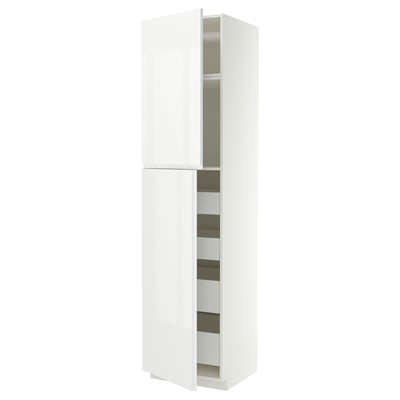 METOD / MAXIMERA Armoire 2 portes/4 tiroirs, blanc/VOXTORP blanc brillant poignée verticale, 60x60x240 cm