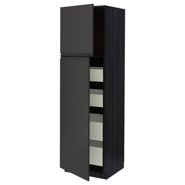 Armoire noire moderne, sans poignée, système METOD, fibre de verre et panneaux de particules.