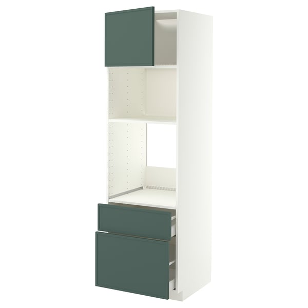 METOD / MAXIMERA Armoire four/micro-ondes+porte/2tir, blanc/Aspudden gris-vert foncé, 60x60x200 cm