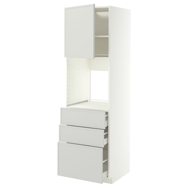 METOD / MAXIMERA Armoire four+porte/3 tiroirs, blanc/Aspudden gris clair, 60x60x200 cm
