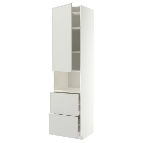 METOD / MAXIMERA Armoire micro-ondes av porte/2 tir, blanc/Aspudden gris clair, 60x60x240 cm