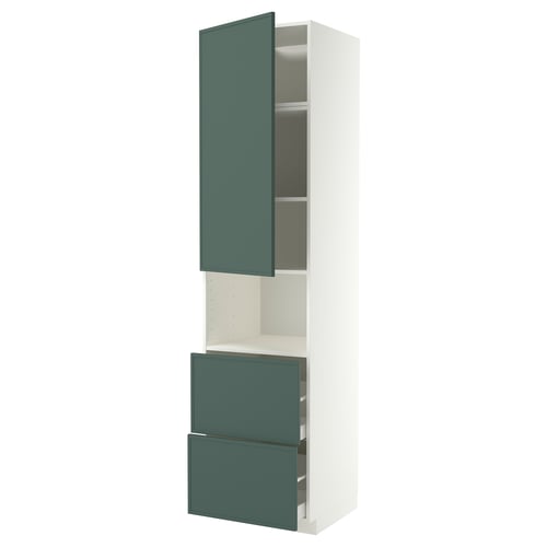 METOD / MAXIMERA Armoire micro-ondes av porte/2 tir, blanc/Aspudden gris-vert foncé, 60x60x240 cm