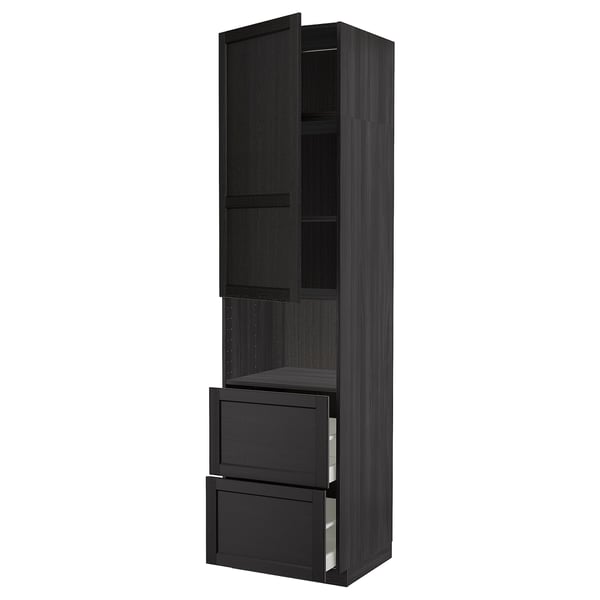 Ikea METOD Armoire de cuisine teintée noir, haute avec tiroirs.