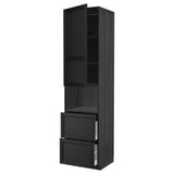 Ikea METOD Armoire de cuisine teintée noir, haute avec tiroirs.