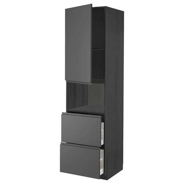 Cuisine moderne METOD gris foncé avec portes et tiroirs en verre.