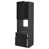 Armoire de cuisine noire avec étagères et tiroirs, design moderne.