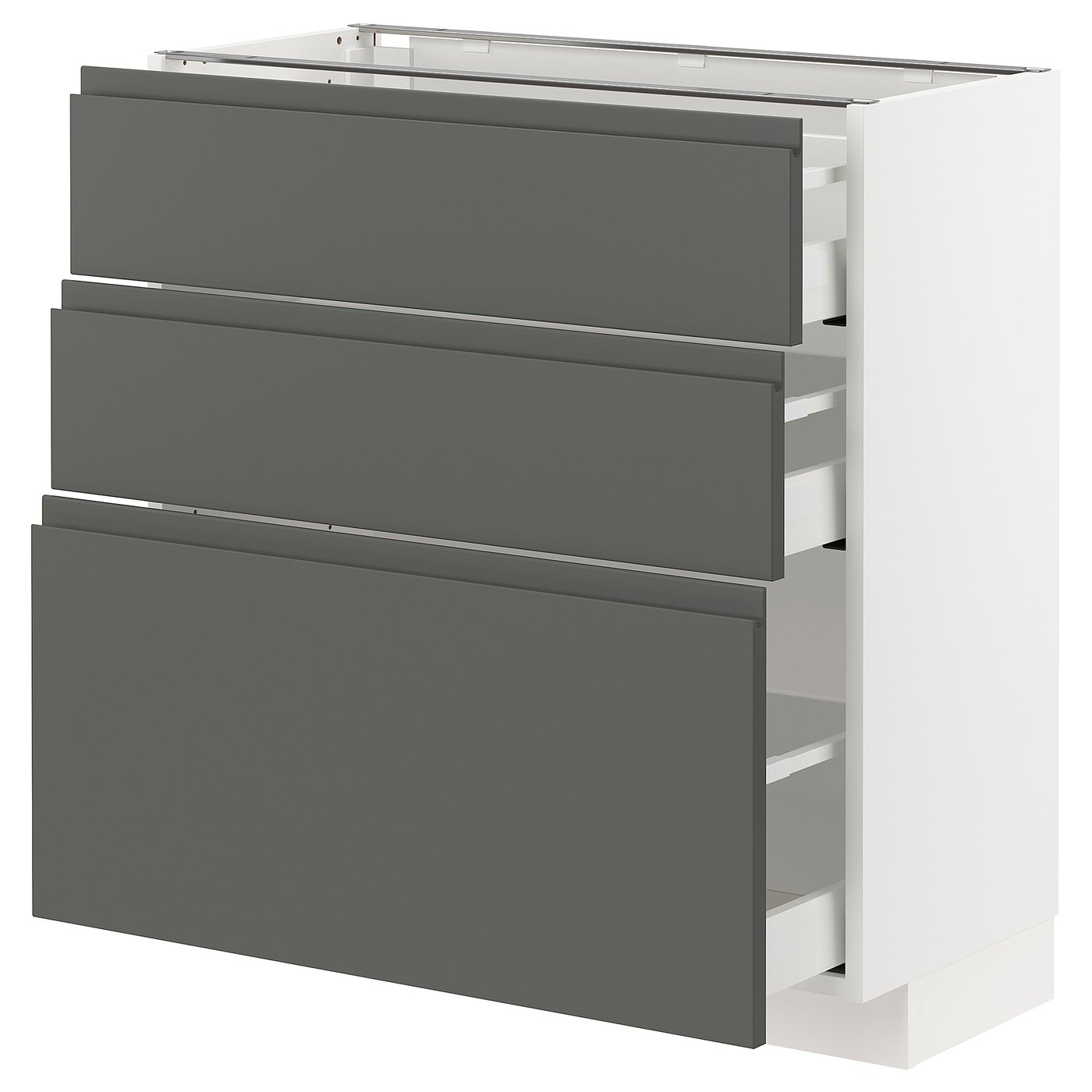 METOD / MAXIMERA Élément bas 3 tiroirs - blanc, Voxtorp gris foncé - IKEA