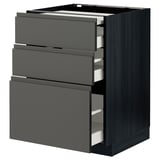 Unité de cuisine ikea METOD grise moderne avec trois tiroirs à fermeture automatique.