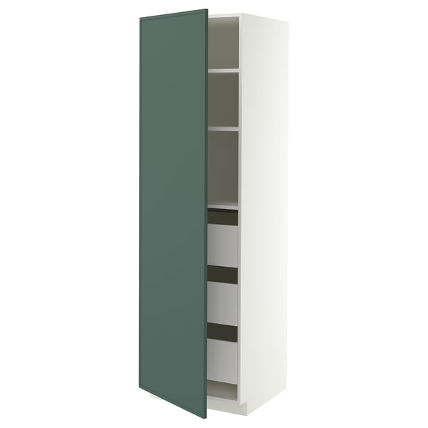 METOD / MAXIMERA Élément armoire avec tiroirs, blanc/Aspudden gris-vert foncé, 60x60x200 cm