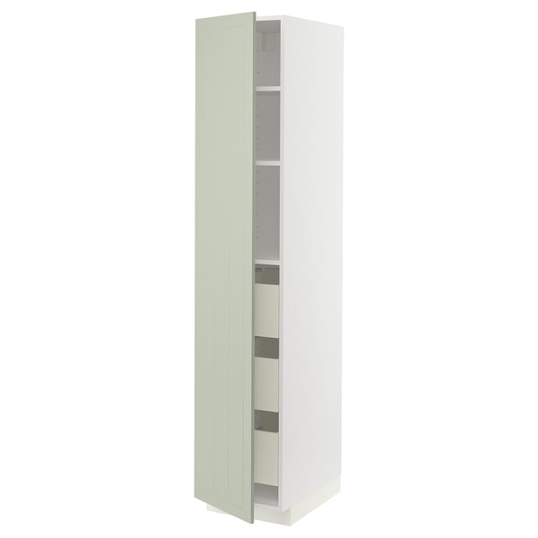 Armoire de cuisine verte METOD, haute, design moderne avec étagères réglables.