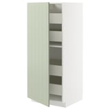 Armoire de cuisine METOD, verte, design vertical, cinq étagères, tiroirs à fermeture amortie.