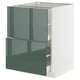Armoire de cuisine moderne METOD avec façades en kallarp gris-vert brillant, forme carrée, deux tiroirs, design élégant, poignées métalliques.