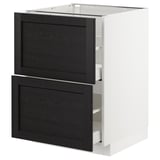 Armoire de cuisine METOD, tiroirs en bois teinté noir, cadre blanc, design carré.