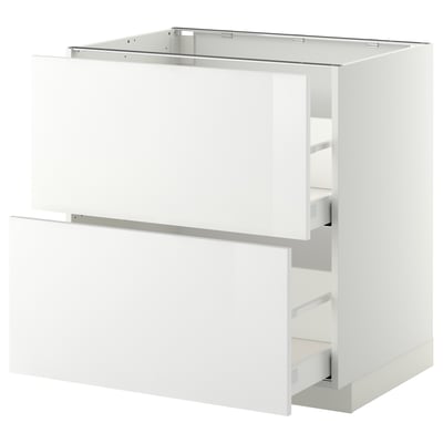 Armoire de cuisine moderne blanche avec tiroirs lisses.