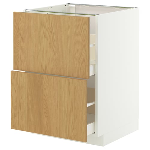 Cette image montre une armoire de cuisine METOD en bois blanc et clair avec plusieurs tiroirs, dotée d’un design élégant et moderne.