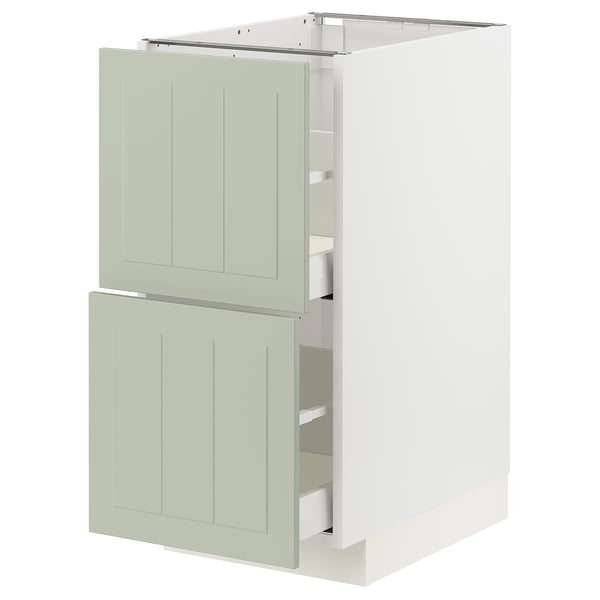Unité de cuisine Ikea METOD green avec deux tiroirs.