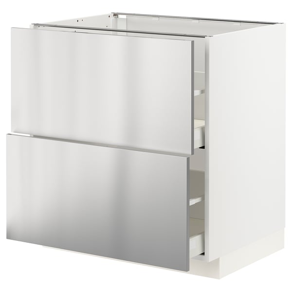 Unité de cuisine METOD en acier inoxydable avec tiroirs élégants. Design moderne et industriel, finition argentée.