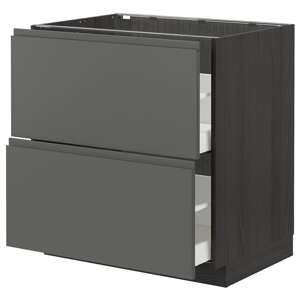 Unité de cuisine METOD : gris foncé, rectangulaire, 2 tiroirs, finition bois, tiroirs à fermeture automatique.