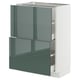 Armoire de cuisine moderne en bleu foncé brillant avec finition brillante, de forme rectangulaire. Tiroirs à fermeture automatique, design élégant.