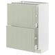 Un meuble de cuisine ikea METOD avec des façades en stensund vert. Il comporte deux tiroirs et une armoire, offrant un look harmonieux et artisanal.