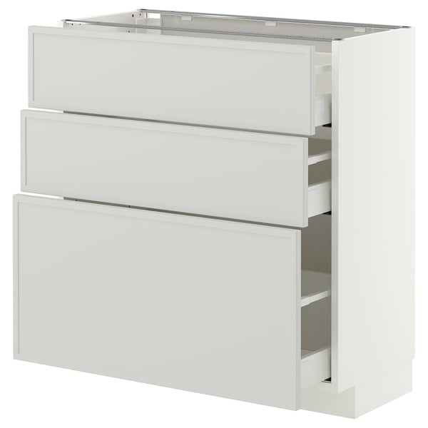 METOD / MAXIMERA Élément bas 3 tiroirs, blanc/Aspudden gris clair, 80x37 cm