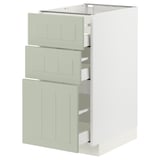 Armoire de cuisine moderne vert clair METOD avec trois tiroirs.