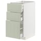 Armoire de cuisine moderne vert clair METOD avec trois tiroirs.