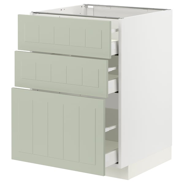 Armoire de cuisine METOD verte avec 3 tiroirs et 1 porte, design moderne avec rainures.