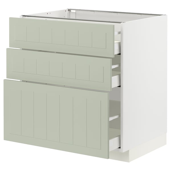 Armoire de cuisine METOD en vert avec trois tiroirs coulissants et un design élégant.
