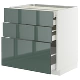 Armoire de cuisine moderne verdure brillante avec trois tiroirs coulissants.
