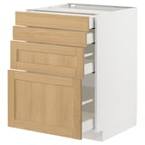 Armoire de cuisine METOD avec tiroirs en placage de chêne et base blanche, trois tiroirs, finitions discrètes, aspect rustique.