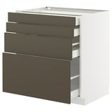 Armoire METOD moderne en blanc avec tiroirs marron foncé, design élégant, plusieurs tiroirs pour le rangement.