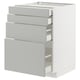 Une armoire de cuisine METOD blanche avec des façades de tiroirs havstorp gris clair. Il comporte plusieurs tiroirs dans un design élégant et moderne.