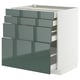 Armoire de cuisine moderne, METOD. Tiroirs en kallarp gris-vert brillant. Apprêt cadre en panneaux de particules, glissières métalliques. Design carré et épuré.