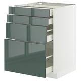 Armoire de cuisine METOD avec quatre tiroirs brillants gris-vert, design moderne et élégant.
