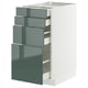 Meuble de cuisine METOD en gris-vert brillant avec plusieurs tiroirs, design moderne, en panneaux de particules et en plastique.