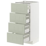 Unité de cuisine METOD avec 4 tiroirs verts, design moderne, finition blanche et verte durable.