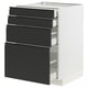 Armoire de cuisine moderne : base blanche, tiroirs noirs mats avec poignées.