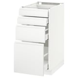 Un meuble bas de cuisine ikea METOD blanc avec poignées intégrées, trois tiroirs et un meuble.