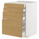 Meuble de cuisine METOD avec tiroirs en bois effet chêne. Armoire compacte et blanche avec poignées horizontales.