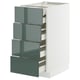 Armoire de cuisine moderne avec 4 tiroirs brillants gris-vert, design élégant, cadre blanc, garantie de 25 ans.