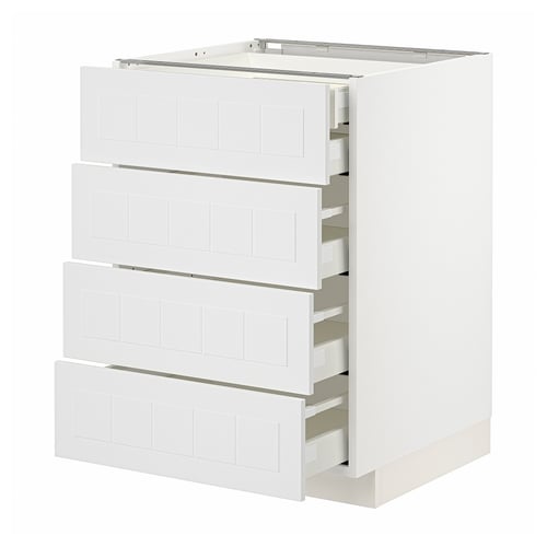 Meuble de cuisine METOD blanc avec quatre tiroirs, forme rectangulaire, design moderne.